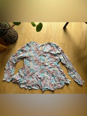 Jane and Delancey Multi-Color Floral Peplum Blouse